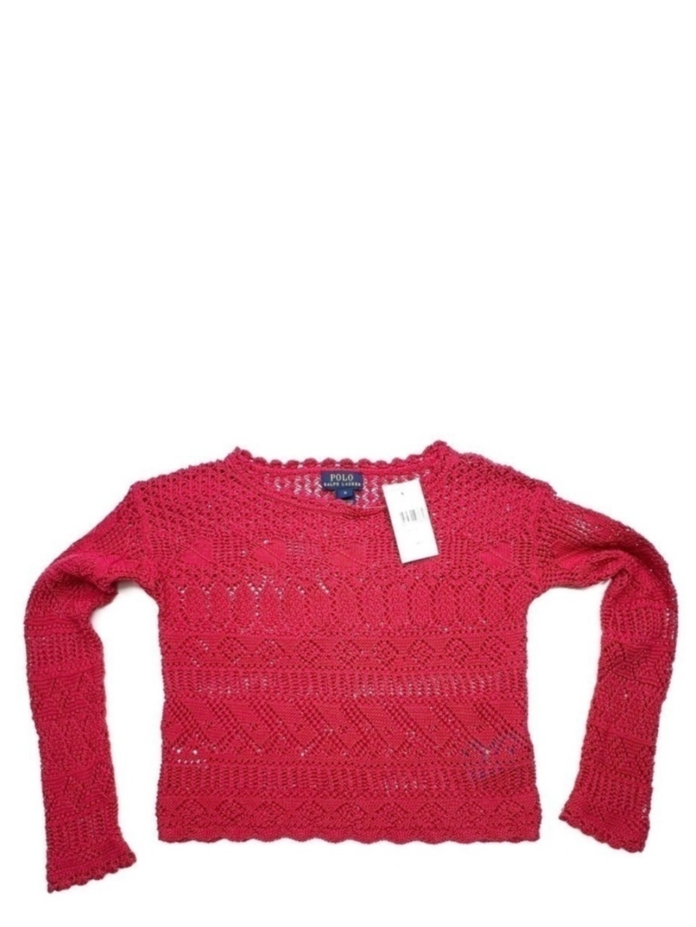 Polo Ralph Lauren Girl’s Sweater Size 6 Raspberry Red Cotton Knit Crocheted NWT